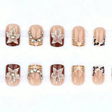 24Pcs 3D Embossed Carved Press‑on Nails European French Leopard Print Y2K Fake Nails Cool Girl Artificial Nail Tips for Party Wear
