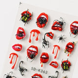 1/2pcs Charming Embossed Lips & Spider Nail Decals 5D Sexy Red Lip Nail Art Sticker Halloween Punk Style Manicure Accessories