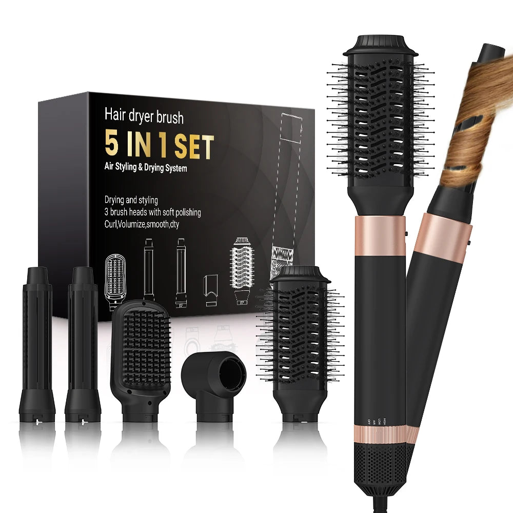 Hair dryer brush detachable 5-in-1 styling and drying system, fast drying, curl smoothing and styling, automatic curling iron