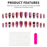 24Pcs Blue Almond Press on Nails with 3D Pearl Design Mid-length Oval False Nails Tips Bow Pattern Wearable Fake Nail for Women