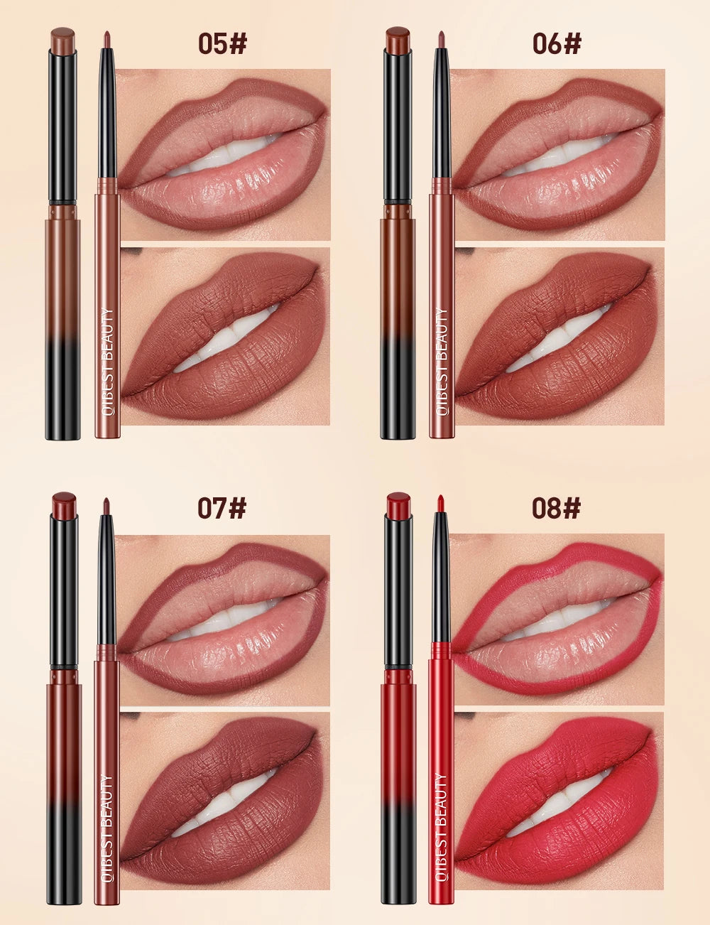 QIBEST 12 Colors Lip Makeup Nude Lipstick Pencil Waterproof Long Lasting Sexy Red Lip Stick Matte Lip Liner Pen Lipstick