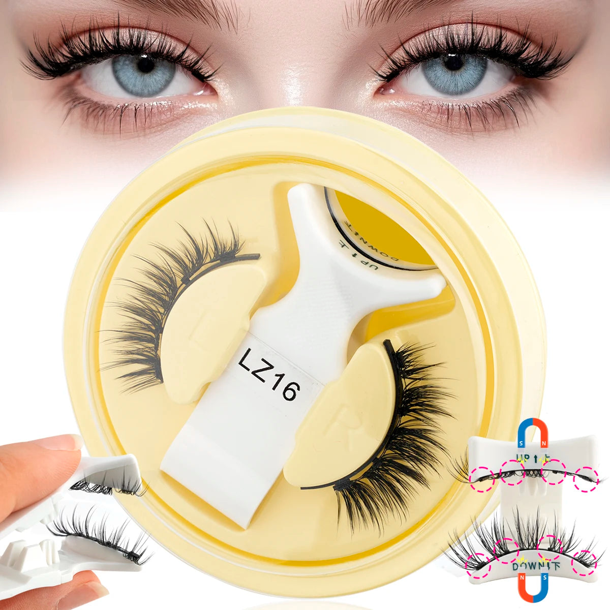 1/2 Pair Reusable Magnetic Eyelashes Tweezers Set Faux Mink Lashes Handmade 3D Natural False Eyelashes and Magnetic Tweezers Set