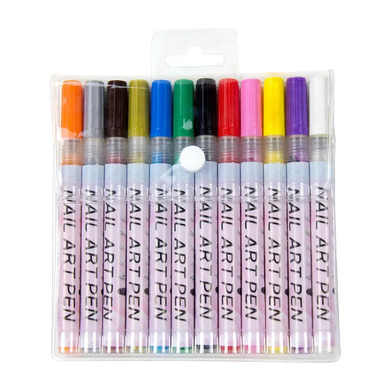 12Pcs/Set Colourful Waterproof Nail Art Graffiti Pen DIY 3D Nail Art Drawing Pen Abstract Line Manicure Tool Painting Liner