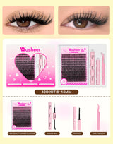 WOSHEER Eyelash Clusters Kit Thick Individual Lashes Lash Bond And Seal And Remover Faux Mink Lashes Eyelash Extension DIY