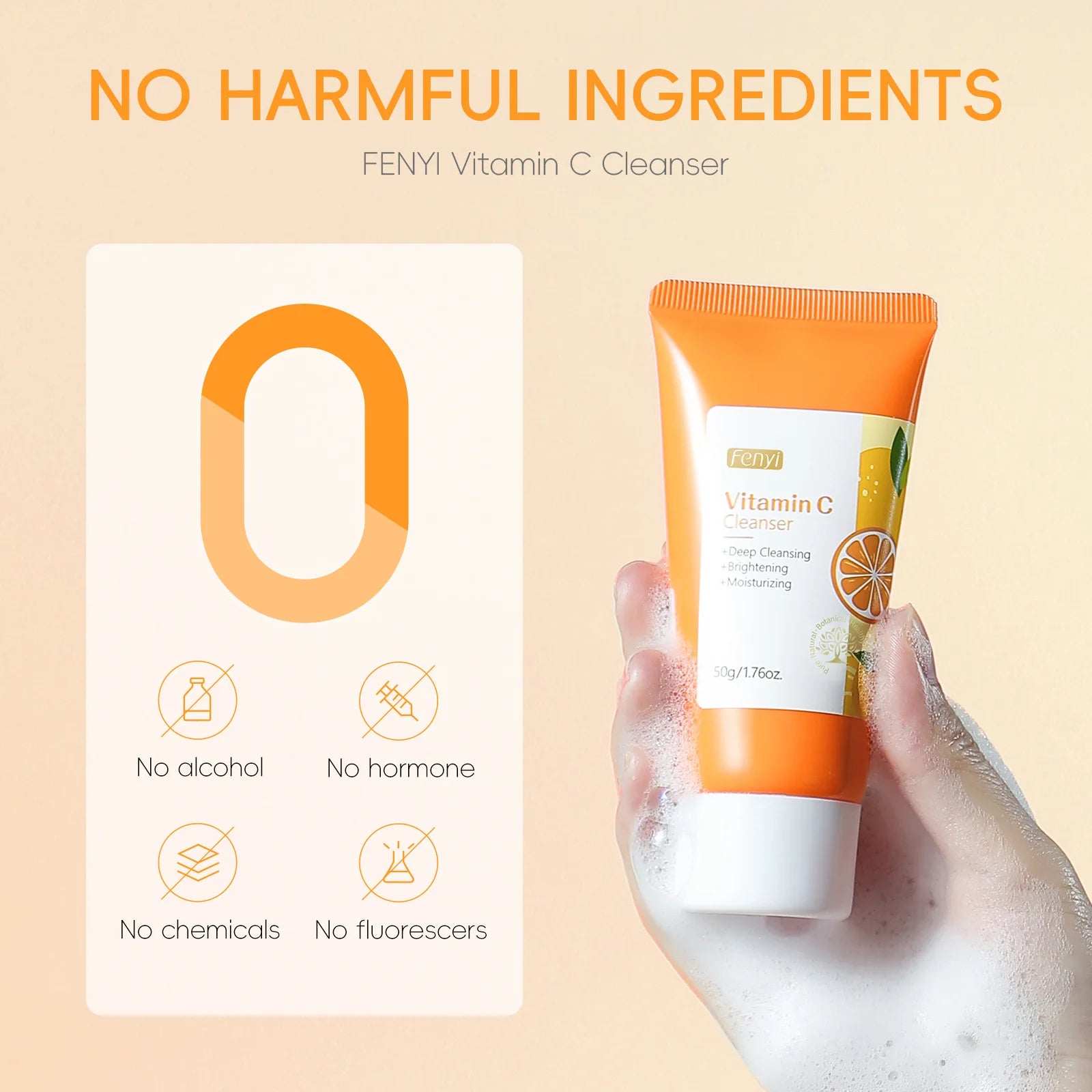 Vitamin C Facial Cleanser Deep Cleansing Moisturizing Blackhead Removal Gentle Foam Hydrating Non-Drying Face Wash Cleanser