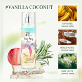 The fragrance spray has a long-lasting, faint floral scent with a fruity note. It is a fragrance body spray without alcohol.
