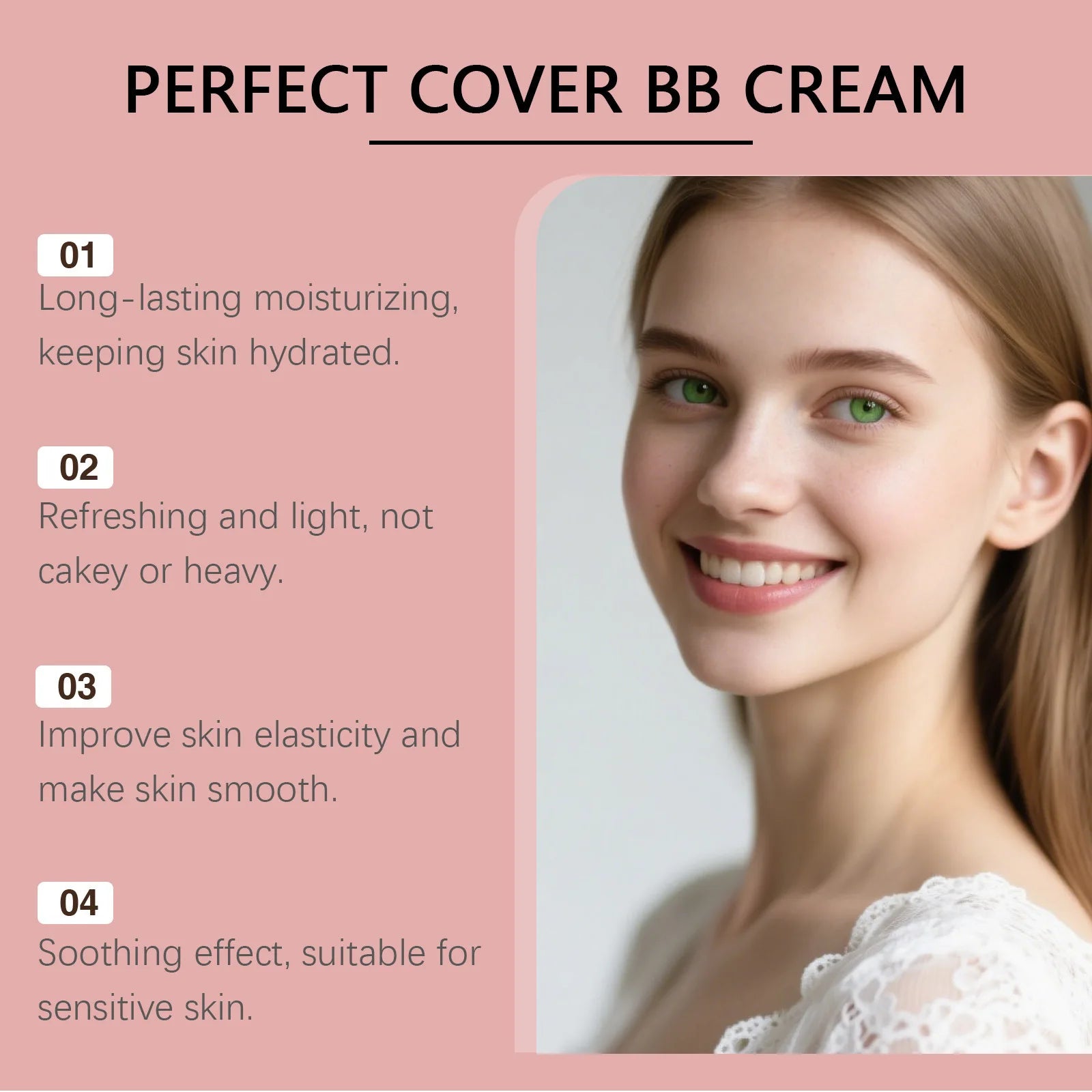 BB Cream SPF 42 PA +++ Tinted Moisturizer for Face Full Coverage Concealer Liquid Foundation Makeup for Dark Circles Fine Lines