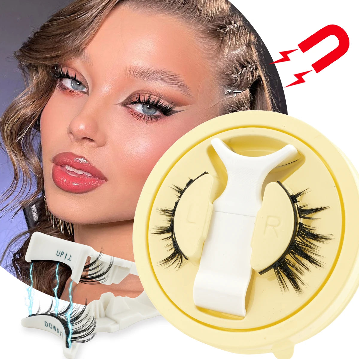 1/2 Pair Reusable Magnetic Eyelashes Tweezers Set Faux Mink Lashes Handmade 3D Natural False Eyelashes and Magnetic Tweezers Set