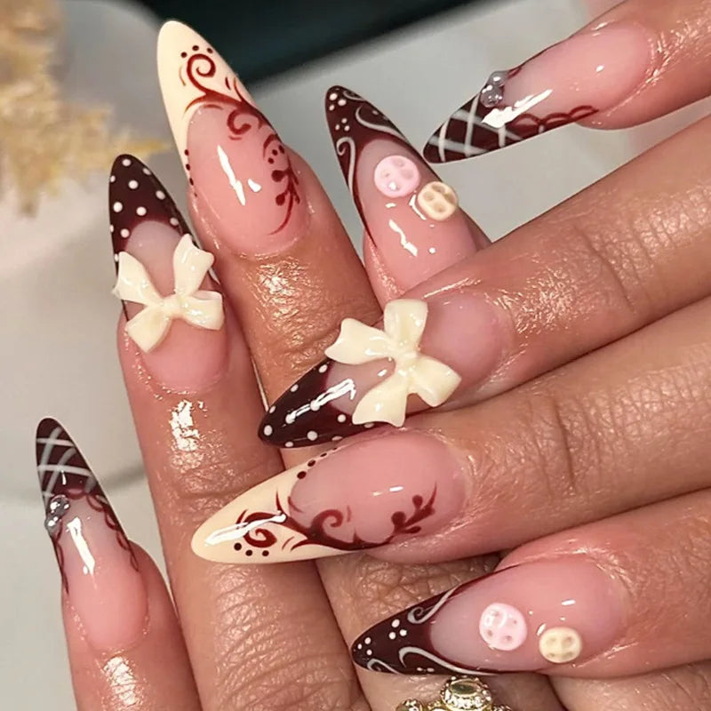 24 false nail pieces shipped randomly, Instagram-style false nails, wearable full-coverage almond-shaped press-on nails.