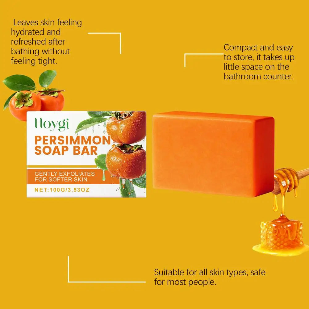 Persimmon Soap Bar for Body Odor Control, Handmade Persimmon Soap for Face and Body Wash, Gentle Smooth Deodorant Bath Soap 100g