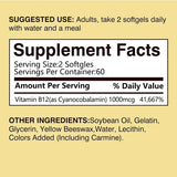 Vitamin B12 - for Mood, Brain, Nervous System, Energy, Metabolism, Relieve Fatigue, Heart Health