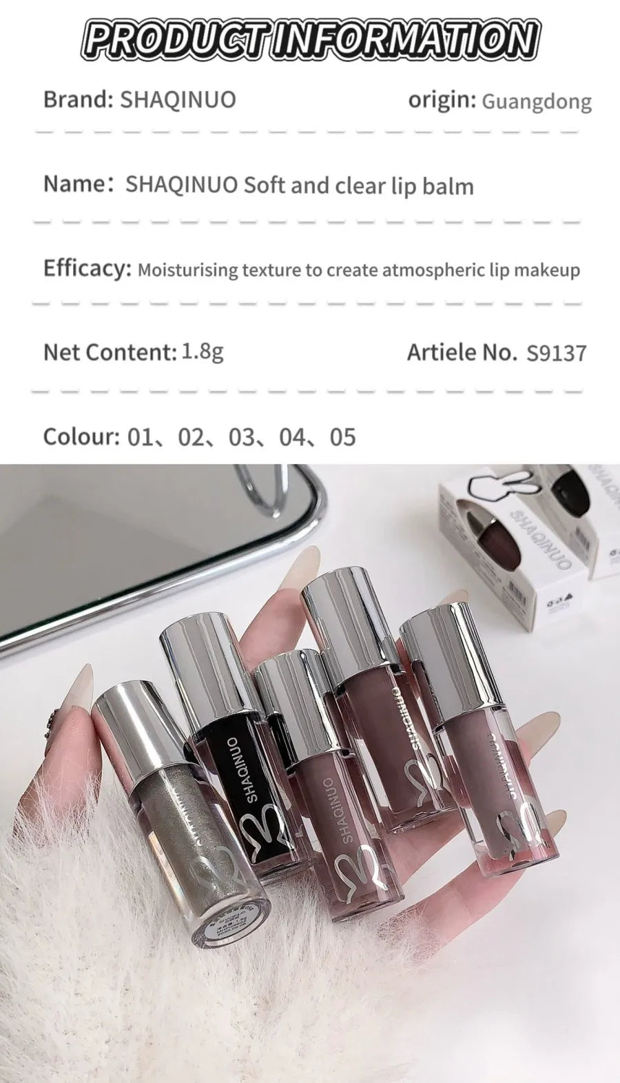 Water Light Mirror Lip Gloss Lasting Moisturizing Cool Black Silver Gray Pearlescent Fine Sparkling Lipstick Lip Oil
