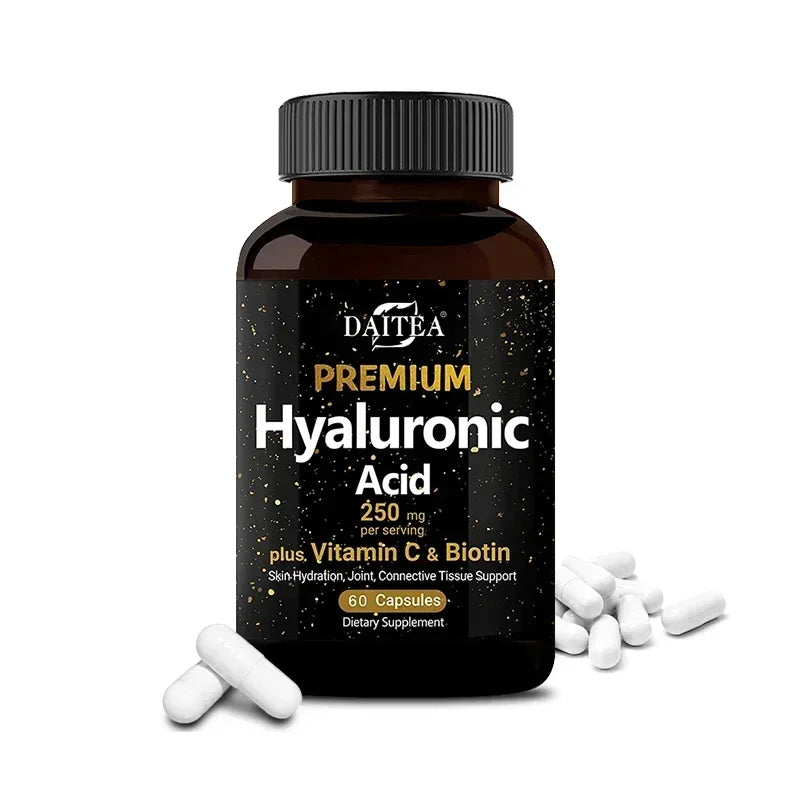 With Biotin & Vitamin C, Hyaluronic Acid 250 Mg, 3-in-1 - Skin Moisturization, Joint Comfort, Hair & Eye Health