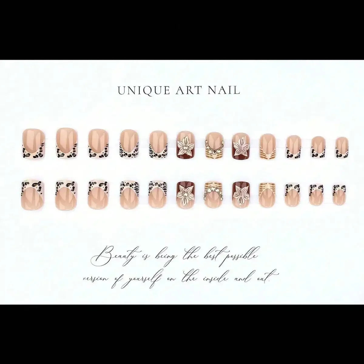 24Pcs 3D Embossed Carved Press‑on Nails European French Leopard Print Y2K Fake Nails Cool Girl Artificial Nail Tips for Party Wear