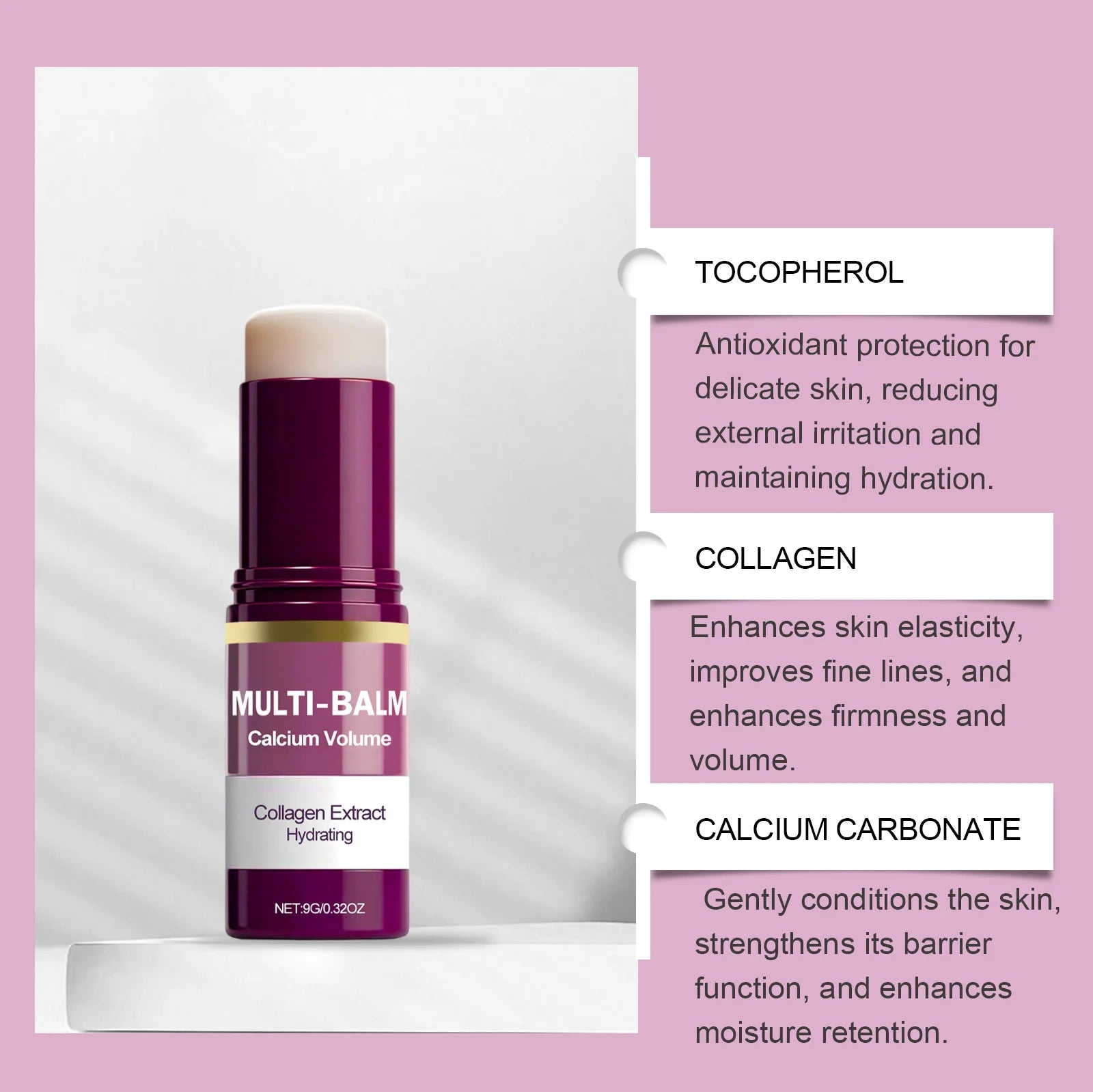 Calcium Multi Balm Stick Collagen Hydrating Glow Face Neck Moisturizer Portable Skin Care Stick For Women Daily Hydration Use