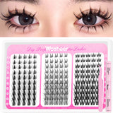 WOSHEER Manga Lash Clusters Kit Cat Lashes with Lash Bond & Seal Cluster Eyelash Extensions Mixed Tray Eyelash Clusters Kit