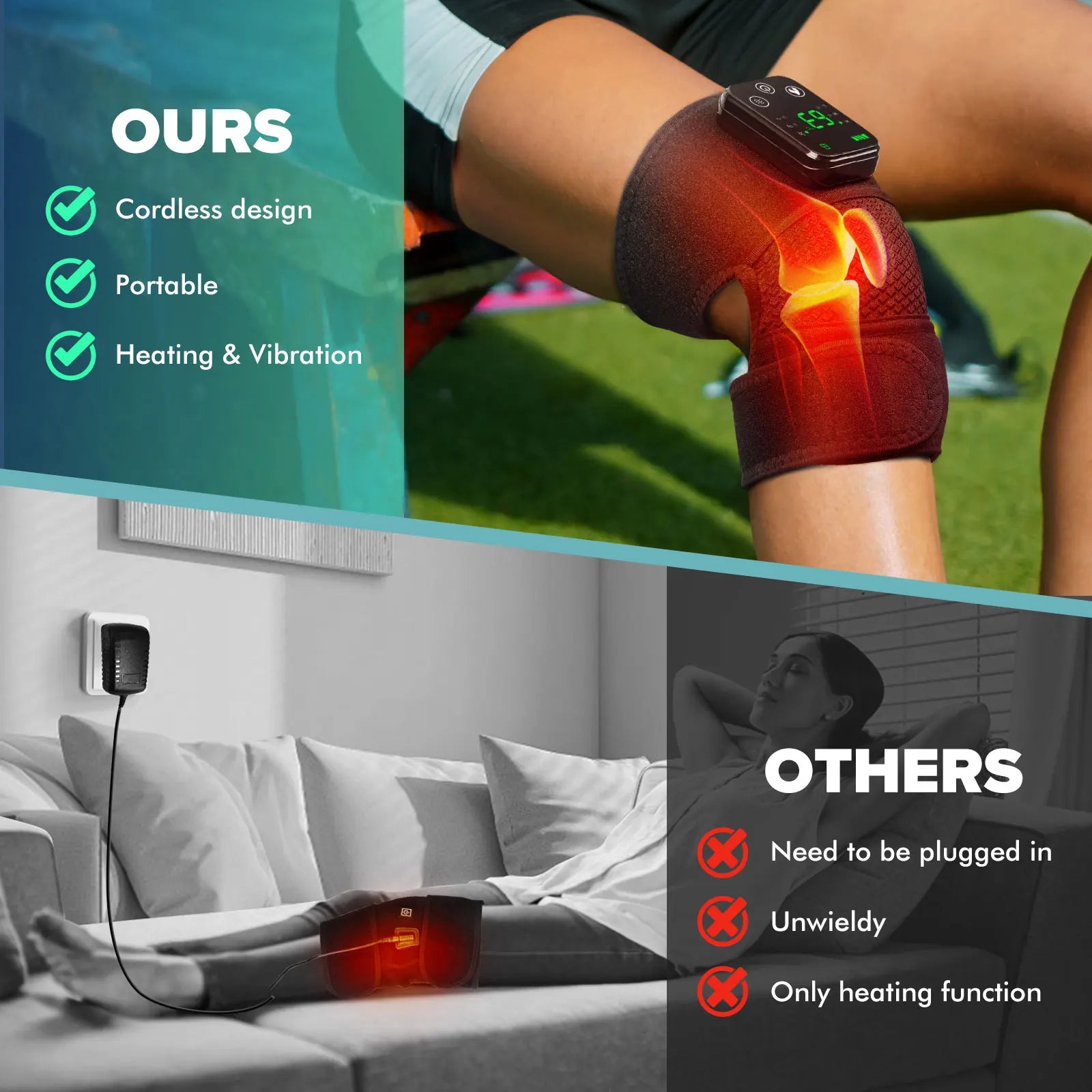 Rechargeable Knee Massager 3 Gear Vibration Massage Adjustable Shoulder Brace Electric Heating Pads Leg Knee Warmer