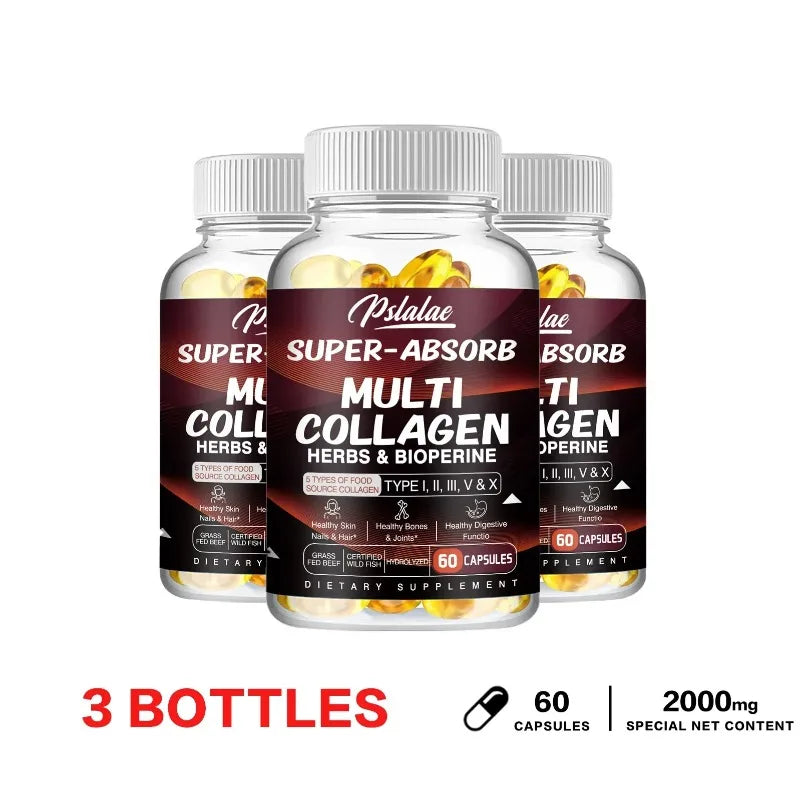 Multi Collagen Capsules - Collagen Skin Whitening & Anti-Aging - Vitamin C, Hyaluronic Acid, Gluten Free Supplement