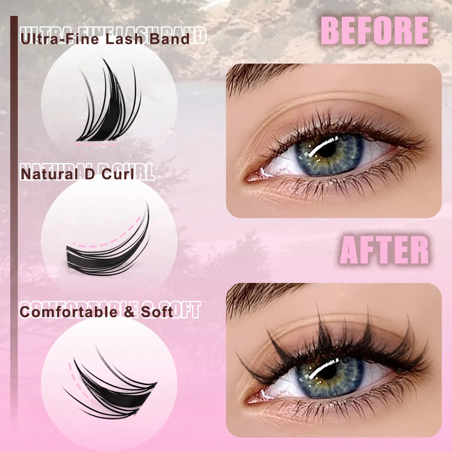 WOSHEER Manga Lash Clusters Kit Cat Lashes with Lash Bond & Seal Cluster Eyelash Extensions Mixed Tray Eyelash Clusters Kit