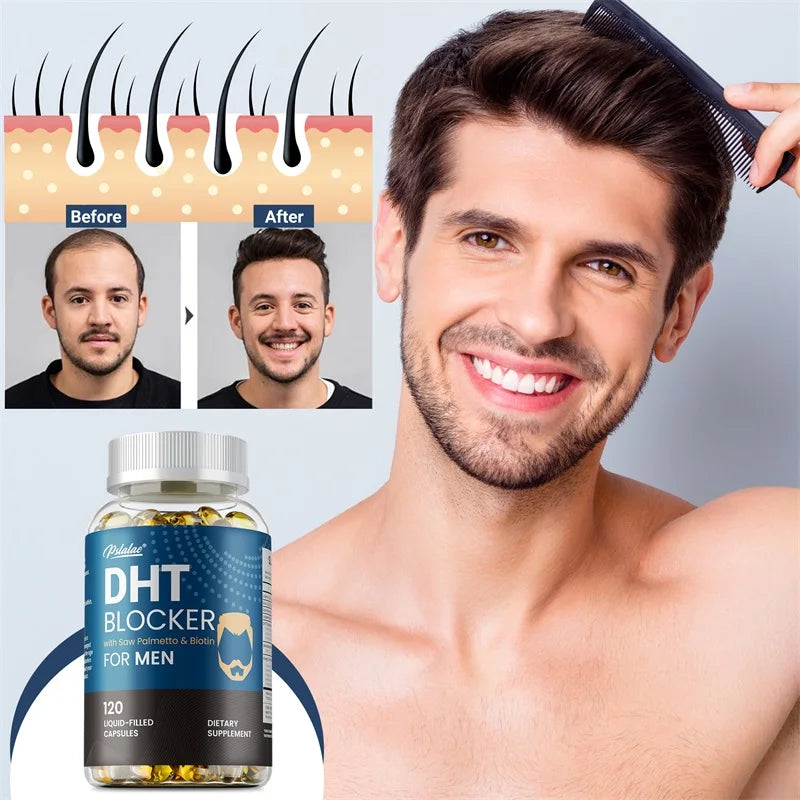 DHT Blockers for Men - Contains Saw Palmetto & Biotin To Promote Natural Hair Growth, Increase Vitality, and Maximize Absorption