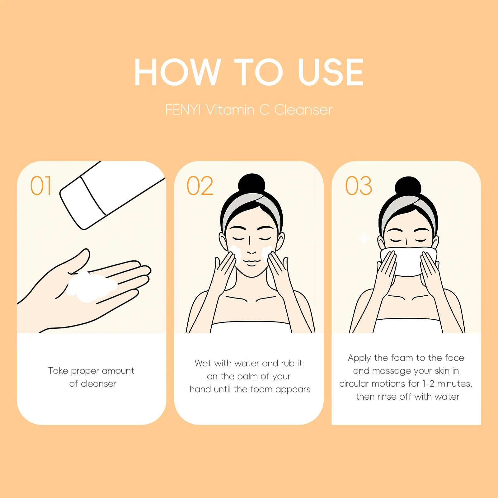 Vitamin C Facial Cleanser Deep Cleansing Moisturizing Blackhead Removal Gentle Foam Hydrating Non-Drying Face Wash Cleanser