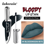 Gothic Bloody Lip Stain Matte Dark Red Green Halloween Lip Glaze Tint Knife Shaped Bottle Vampire Lipstick Makeup Waterproof
