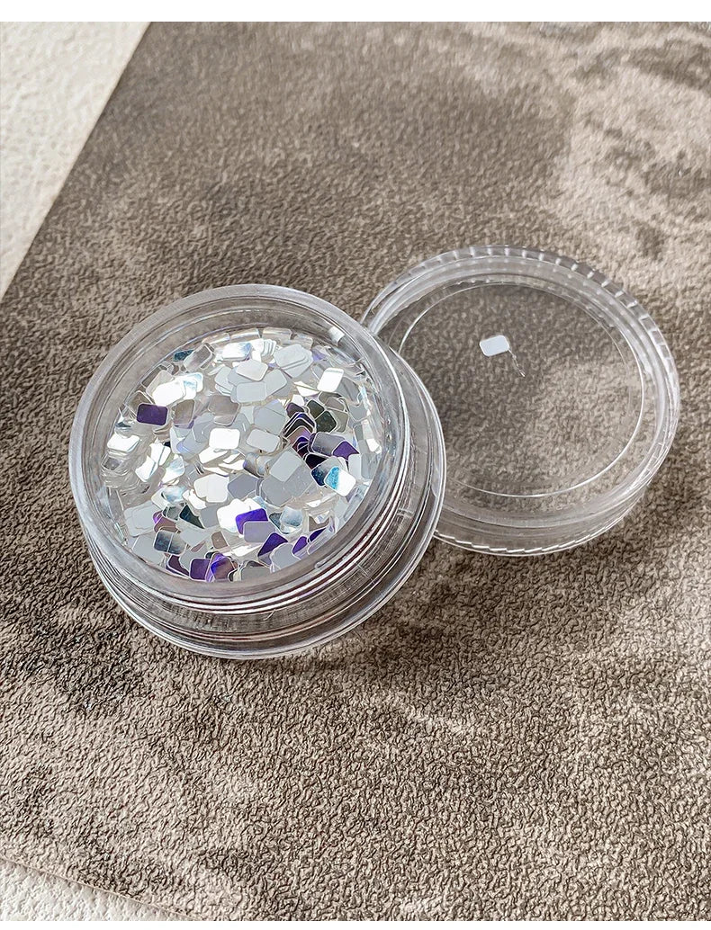 Square silver glitter nail accessories boxed, simple and sparkling, light luxury style , nail decorations