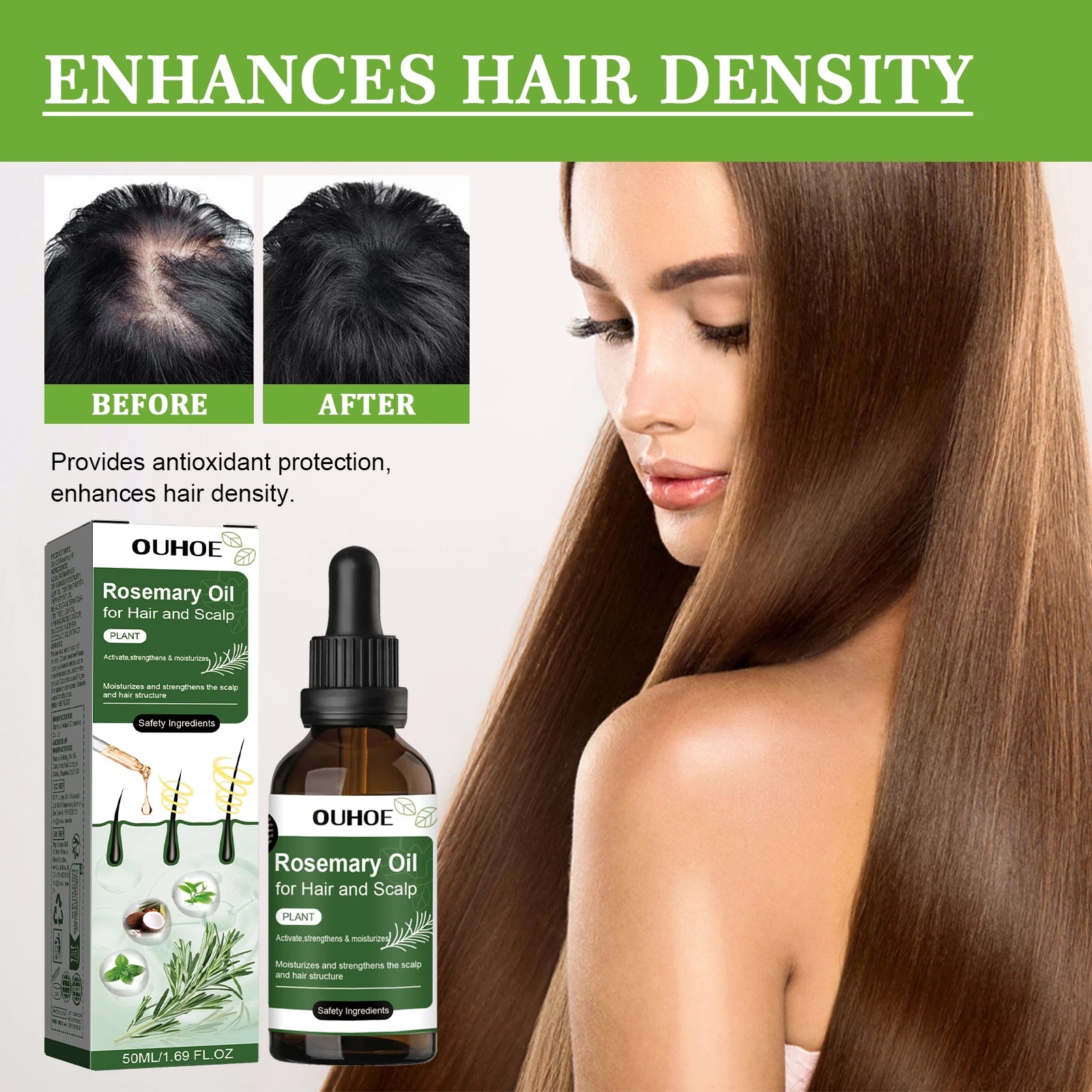 Rosemary Oil for Hair 50ml Scalp Treatment with Coconut Peppermint Oil Nourishing Hair Serum for Shine Strength All Hair Types