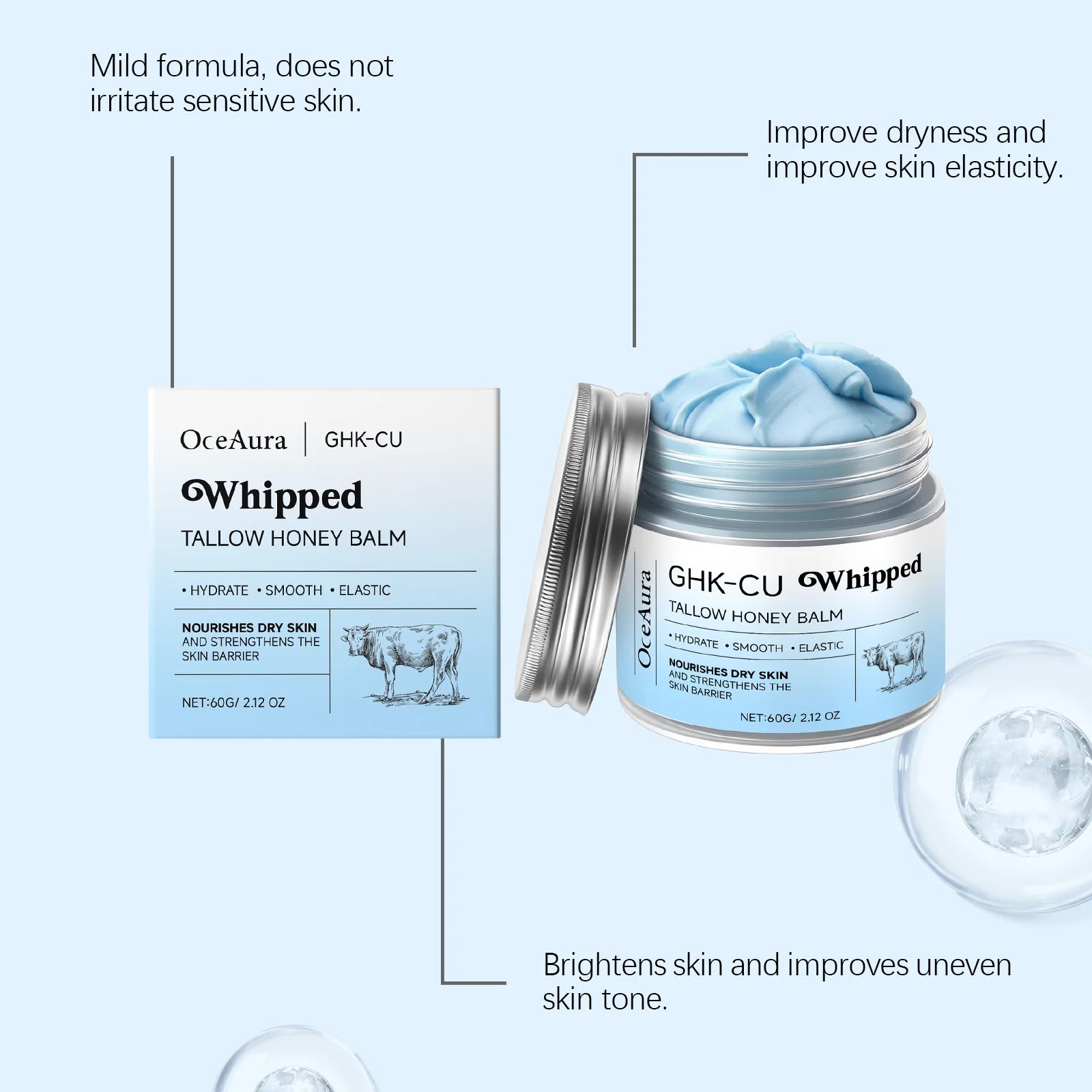 Whipped Tallow Honey Balm Deep Moisturizing for Dry Cracked Skin Non-Greasy Body Butter Brightening Tightening Face Cream Care