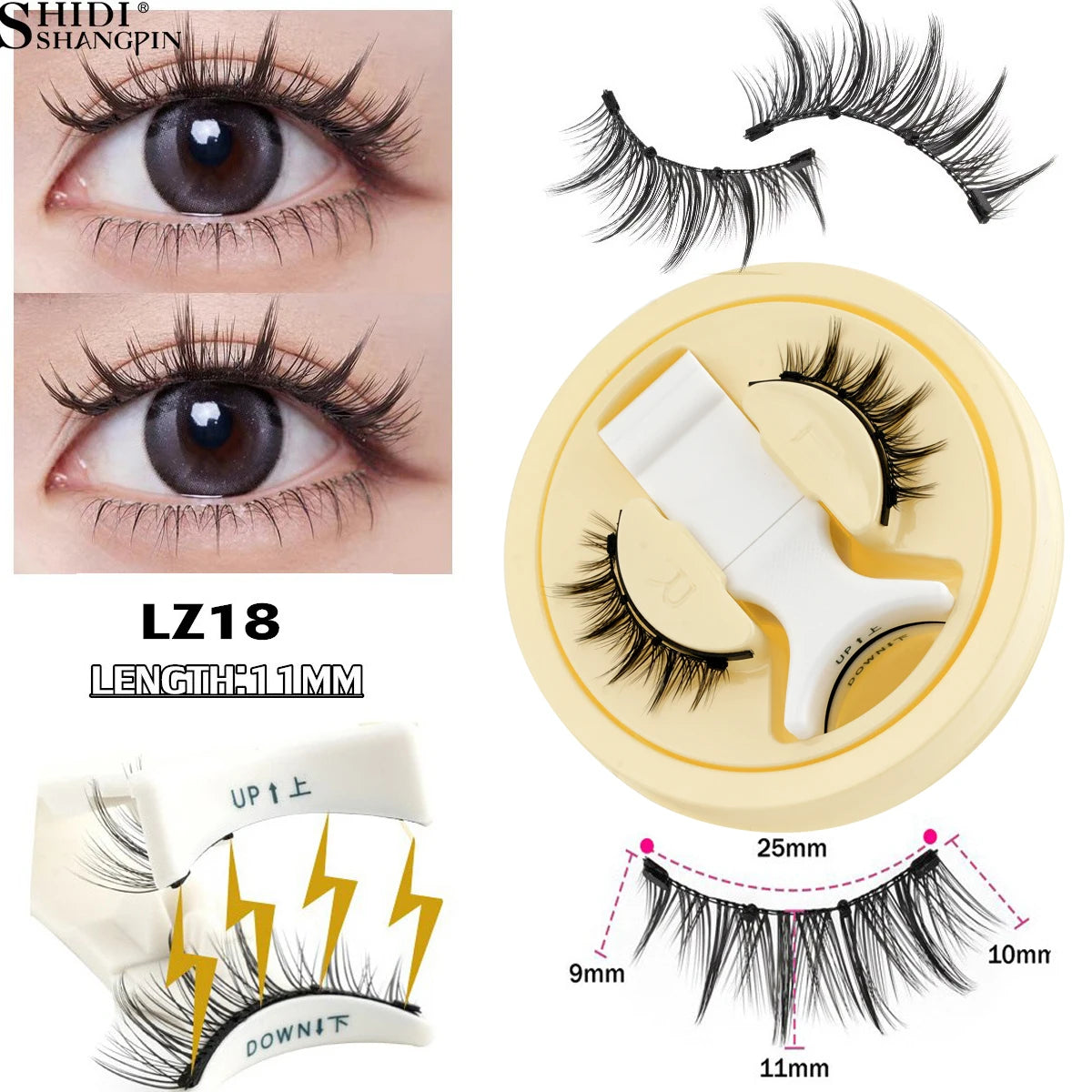 2 Pairs Magnetic Eyelash Natural Look Fluffy False Eyelashes Reusable Magnetic Eyelash Set with Applicator No Glue Need Makeup
