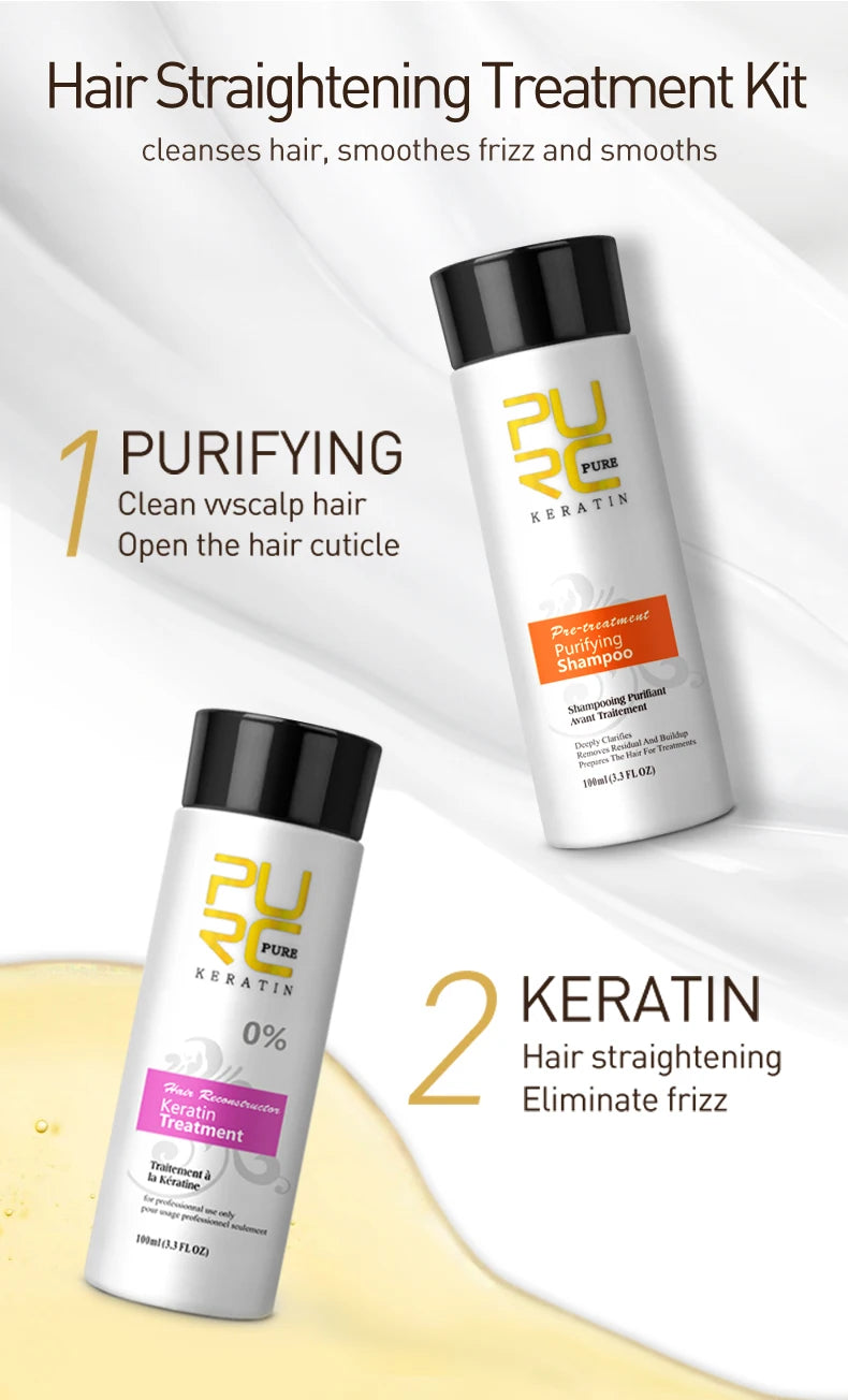 PURC Keratin Treatment Shampoo Conditioner Hair Straightening Products Smoothing Repairing Hair Mask Curly Hair Straighten Care