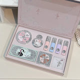 NICEKEY Pink Ballet Makeup Sets Include 4 Lip Mud,1 Blush,1 Pressed Powder,1 Eyes Palette,1 Contour Palette With Necklace Gift