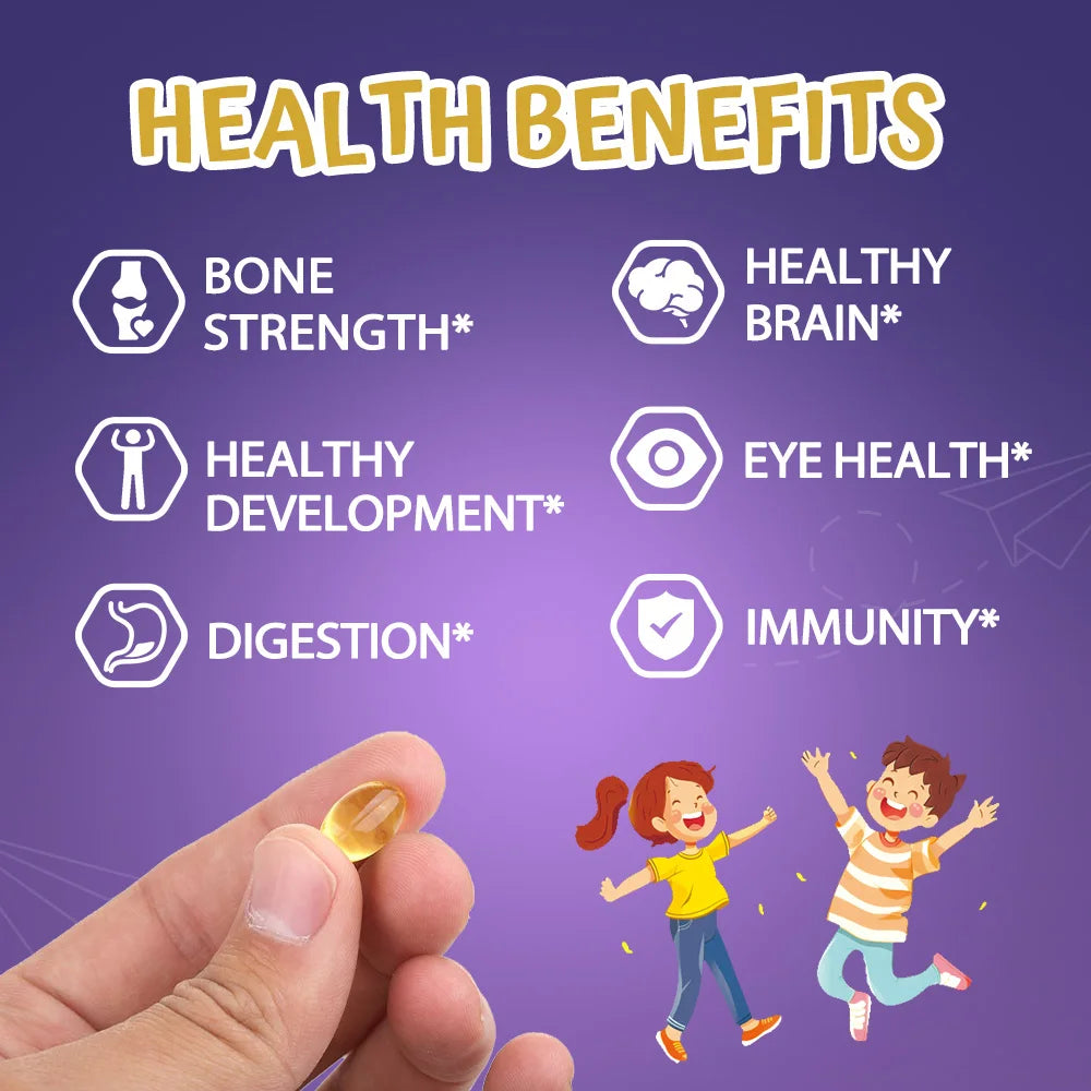 Kids Multivitamins Capsules - with D3+K2,Calcium - Promote Brain Development, Enhance Immunity,Support Digestion Healthy