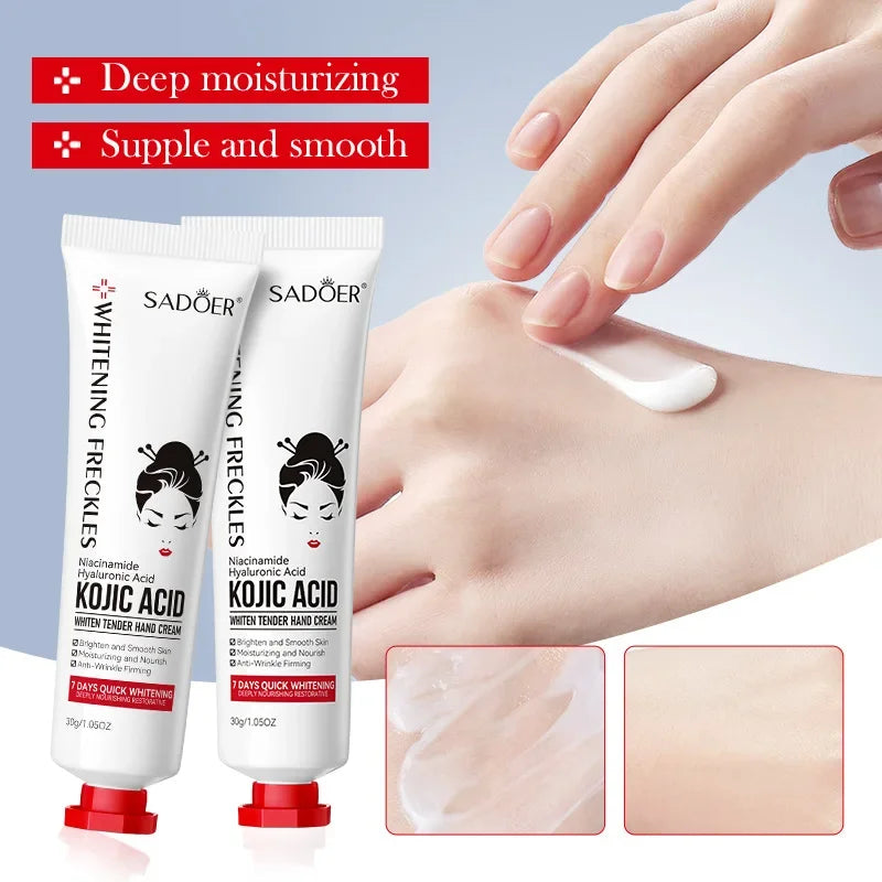 SADOER Kojic Acid Hand Cream Brightening Repair Dry Rough Skin Moisturizing Nourishing Smoothing Hydrating Daily Hand Care 30g