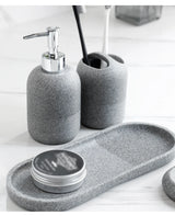 5Pcs athroom Accessories set  Lotion Dispenser Toothbrush Holder Tray Tumbler Cup Soap Dish Beige and Grey