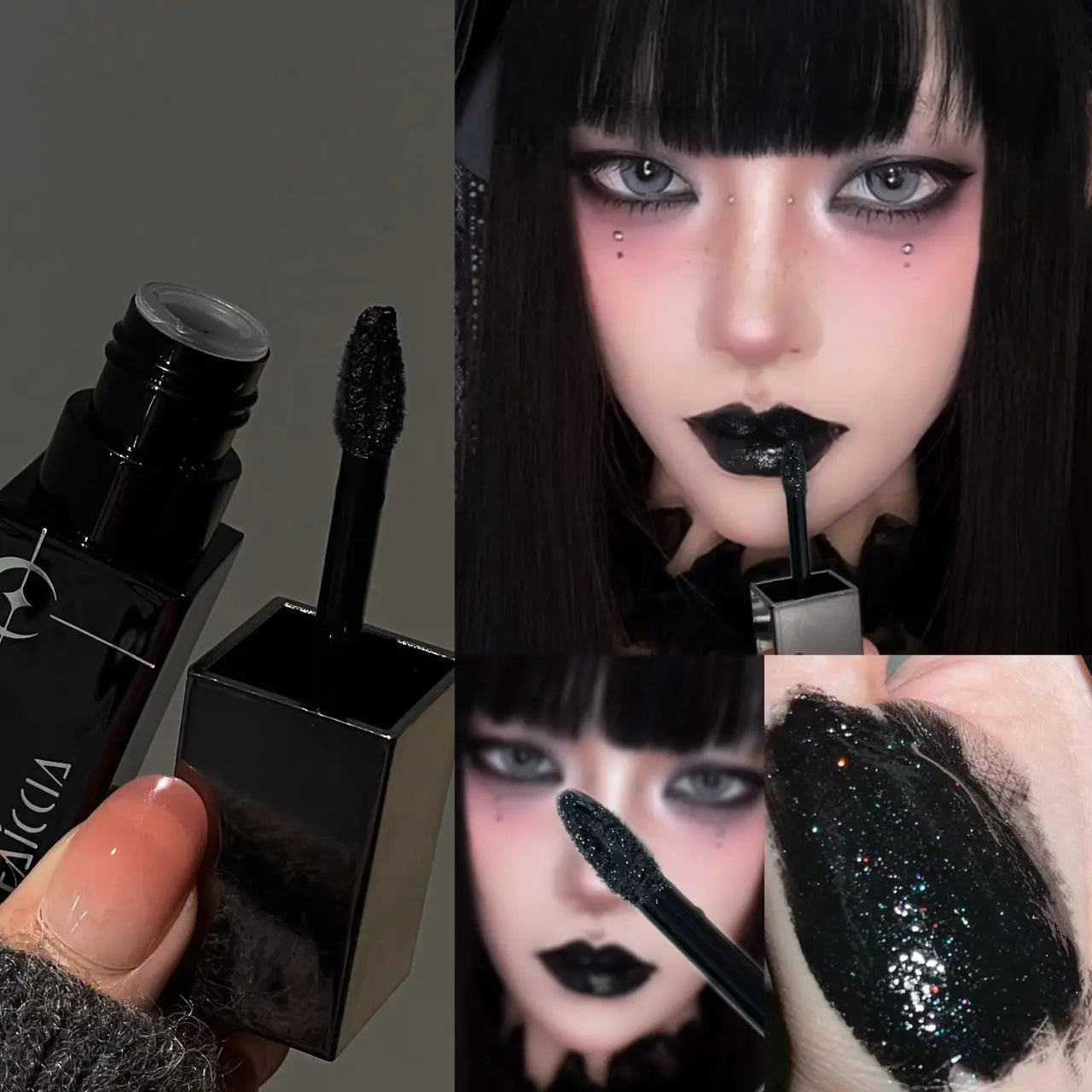 Pearlescent Polarized Green Lip Mud Gloss Fine Shimmer Lip Glaze Plumping Gothic Black Moisturizing Shiny Halloween Lips Makeup