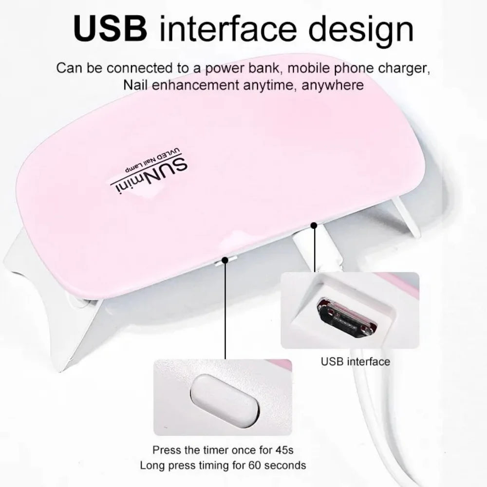 6W Foldable UV LED Nail Lamp Portable Manicure Dryer Machine Quick Drying Gel Polish Tool for Home Professional Use with USB