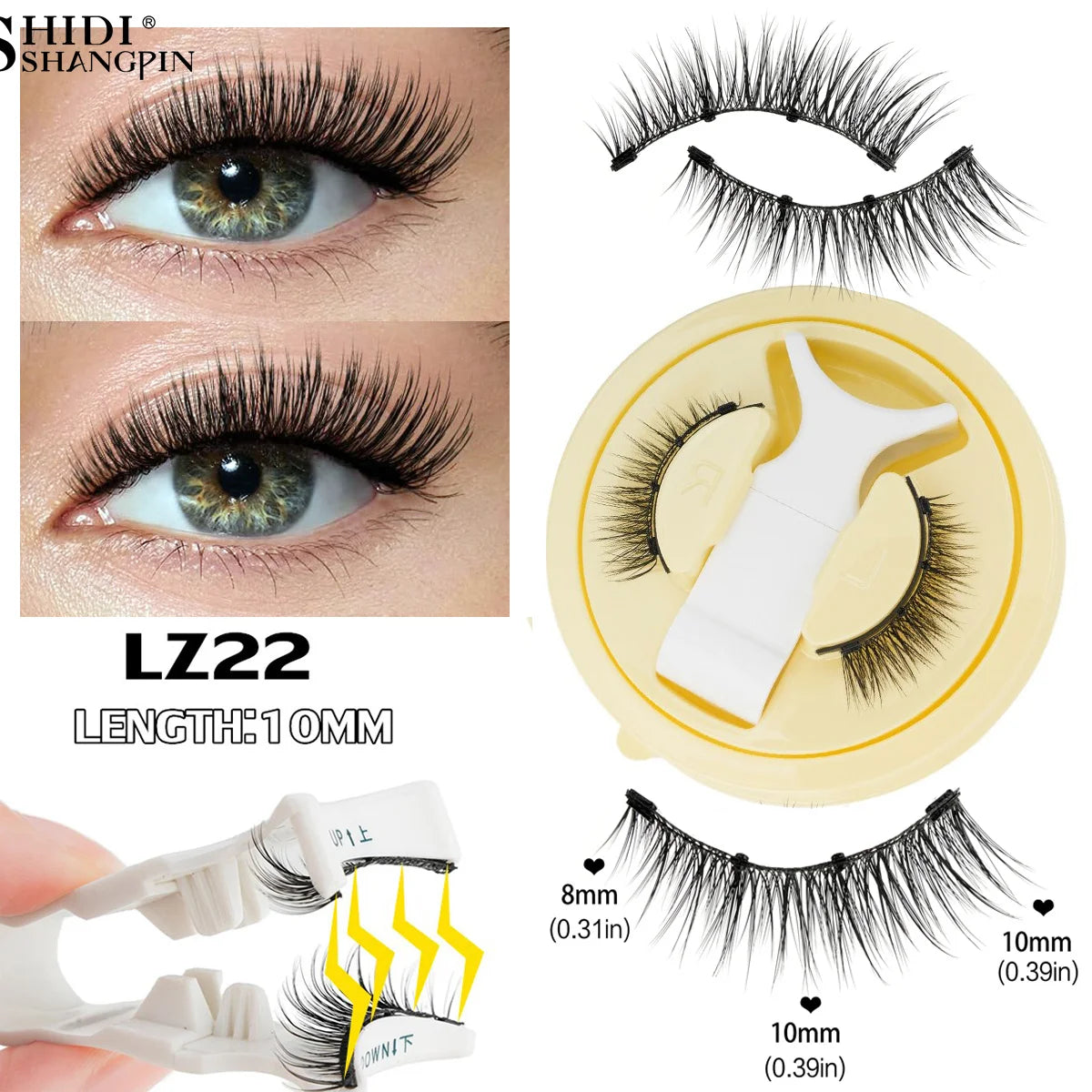 2 Pairs Magnetic Eyelash Natural Look Fluffy False Eyelashes Reusable Magnetic Eyelash Set with Applicator No Glue Need Makeup