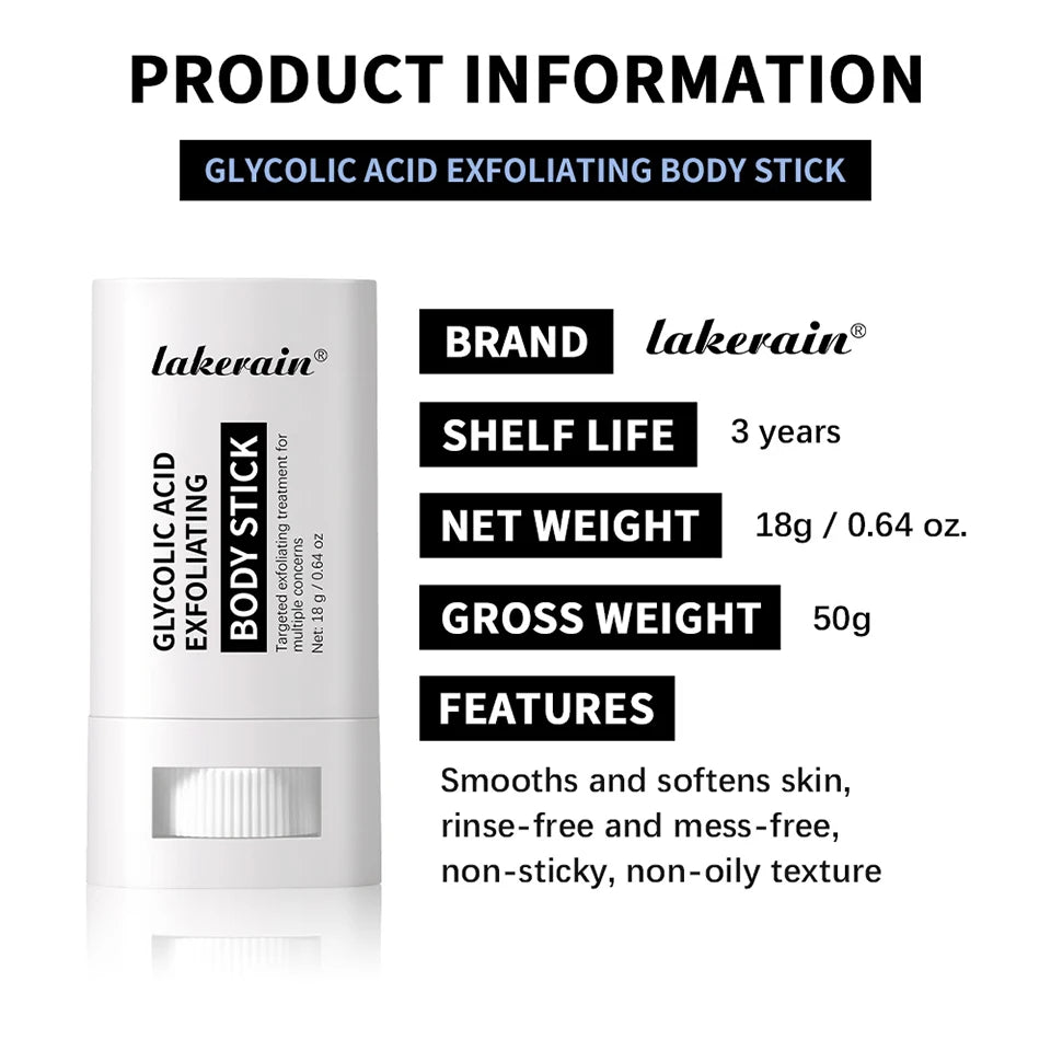 Lakerain Exfoliating Body Stick Multiple Glycolic Acid Cleaning Long-lasting Moisturizing Nourishing Smoothing Skin Care