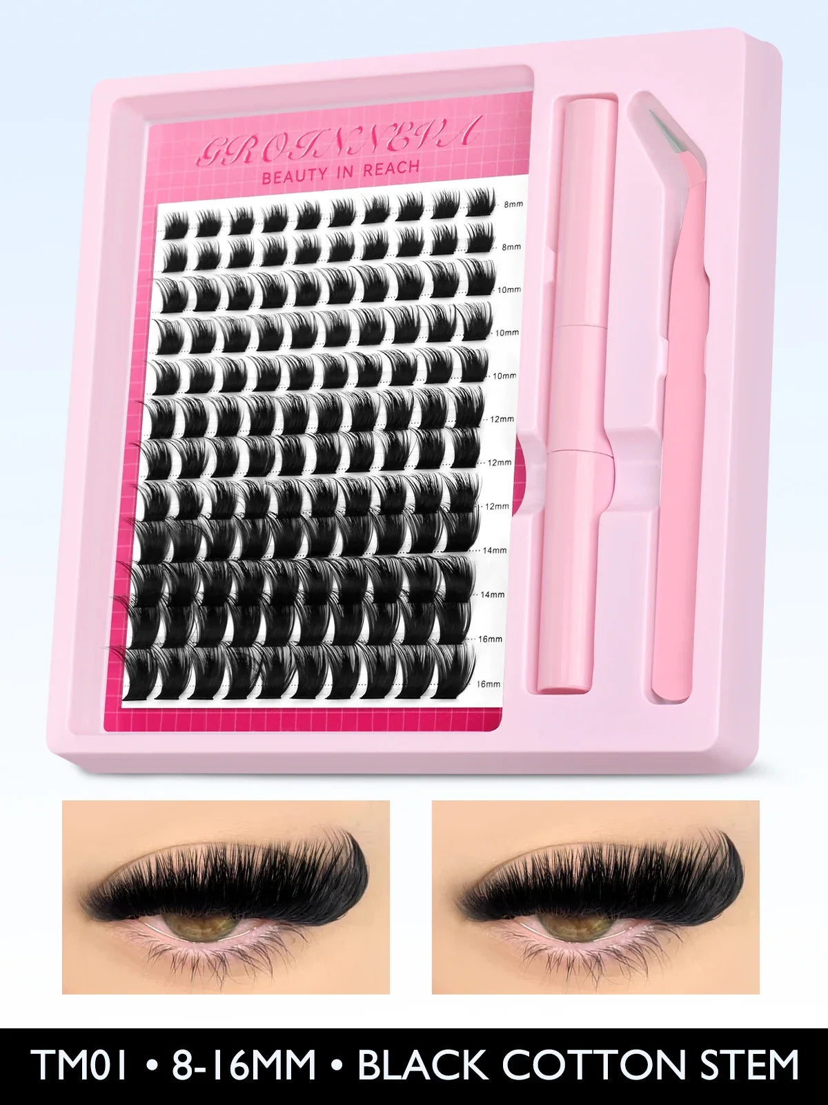 GROINNEYA Lash Clusters Kit Fluffy Individual Lashes C Curl Cluster DIY Lash Extension Kit Lash Bond and Seal Eyelash Extensions