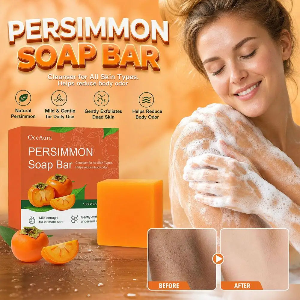 Persimmon Soap Bar for Body Odor Removal, Handmade Persimmon Green Tea Soap for Face and Body Wash Gentle Deodorant Bar