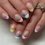 24Pcs Autumn Winter Matte Almond False Nails with Glue Rose Leaf Printing Nail Art Simple Full Cover Press on Acrylic Nails Tips