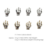 10Pcs Halloween Skull Hand Nail Art Accessories Punk Alloy Skeleton Hands Nail Supplies Retro Gold Silver Halloween Nail Charms