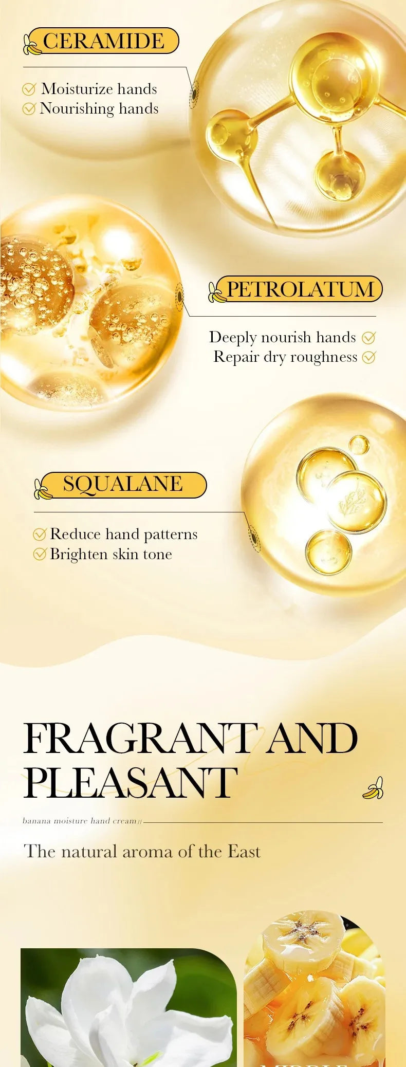 3/5Pcs Sadoer Banana Hand Cream Anti-Drying Crack Moisturizing Brightening Repairing Hand Creams for Hands Skin Care