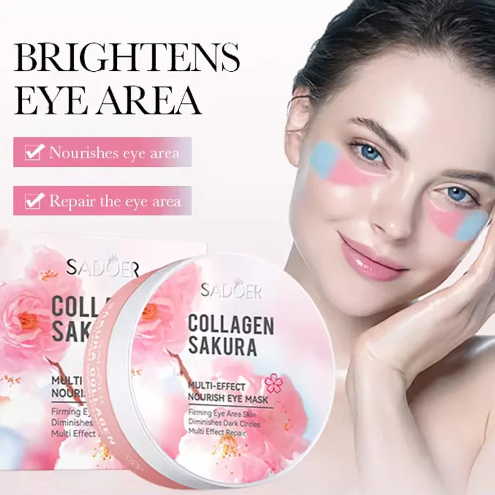 60pcs SADOER Sakura Collagen Eye Mask Anti Dark Circles Eyes Bags Removal Moisturizing Firming Eye Patches Skin Care for Eyes