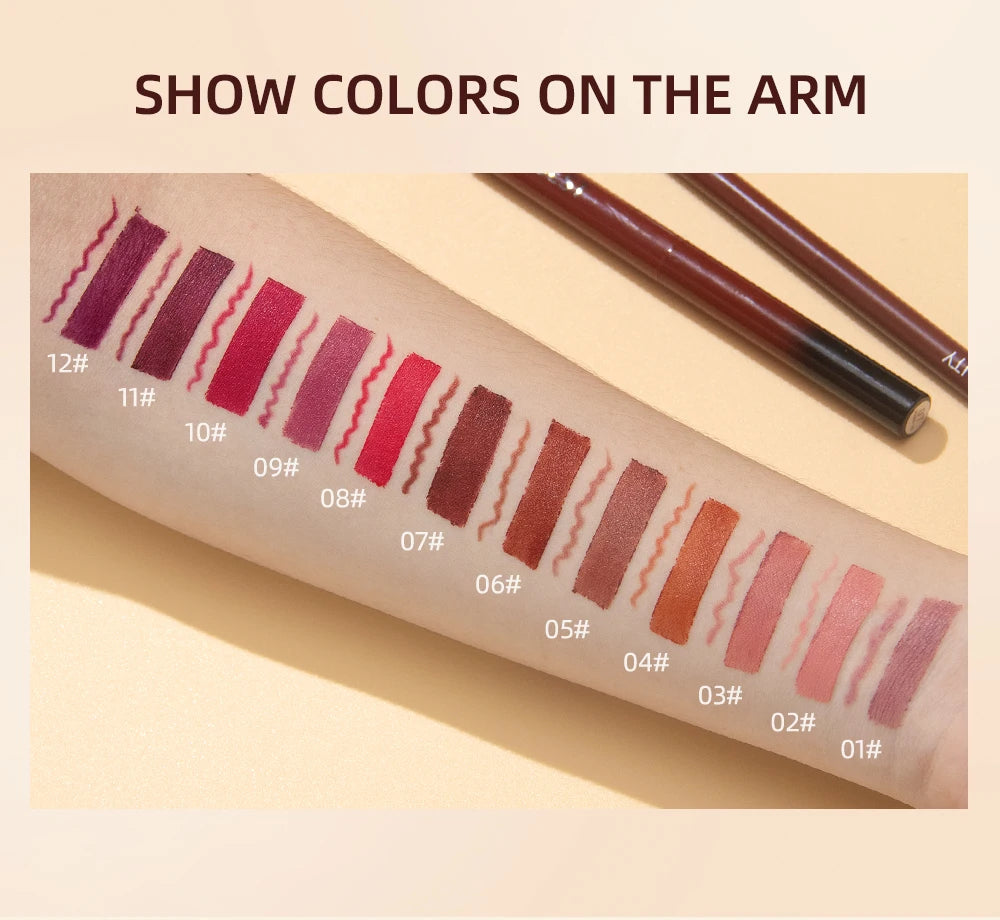 QIBEST 12 Colors Lip Makeup Nude Lipstick Pencil Waterproof Long Lasting Sexy Red Lip Stick Matte Lip Liner Pen Lipstick
