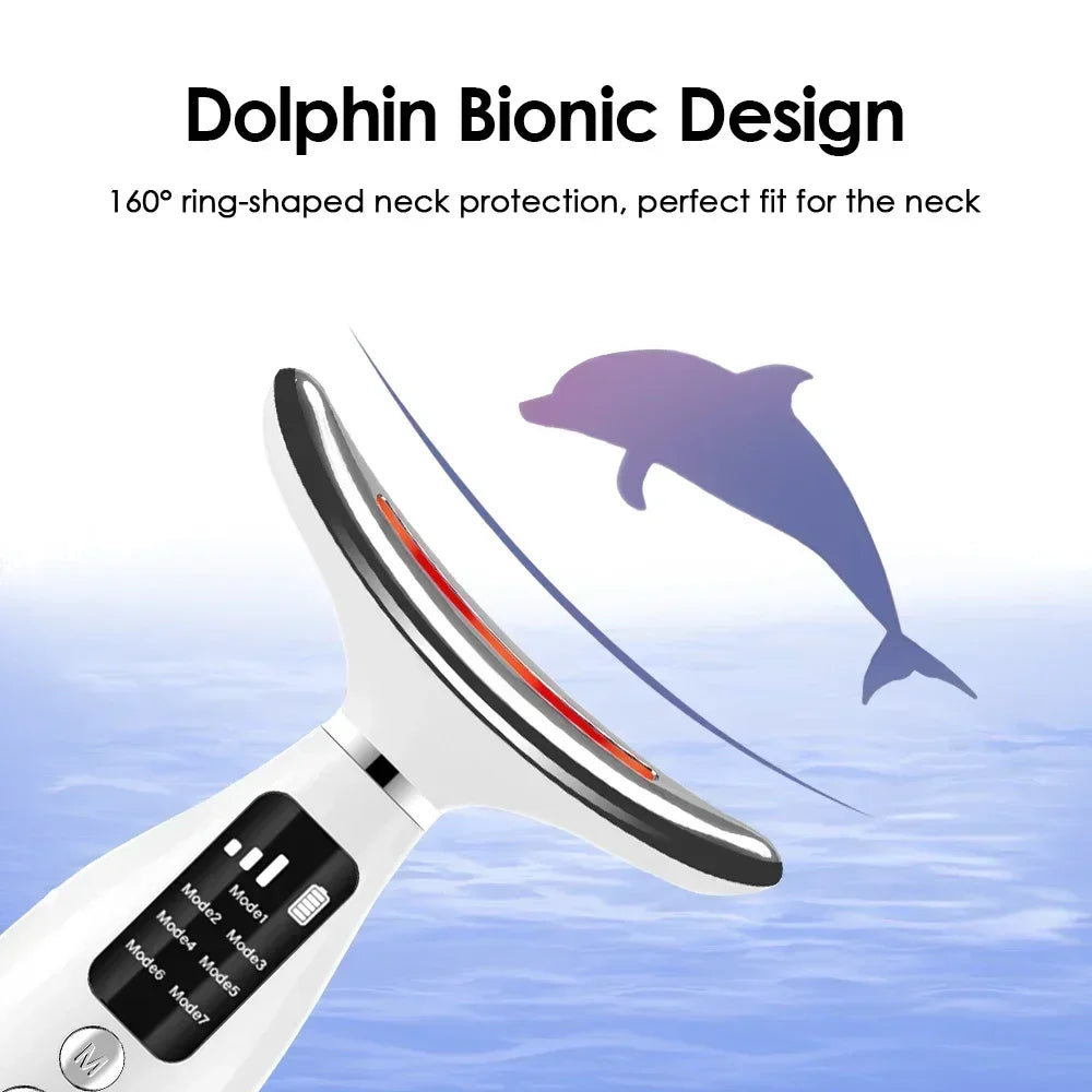 Portable 7 Colors LED Light Therapy Face Neck Massager 3 Gears Adjustable Gentle Vibration Anti Wrinkle Skin Tightening Lifting