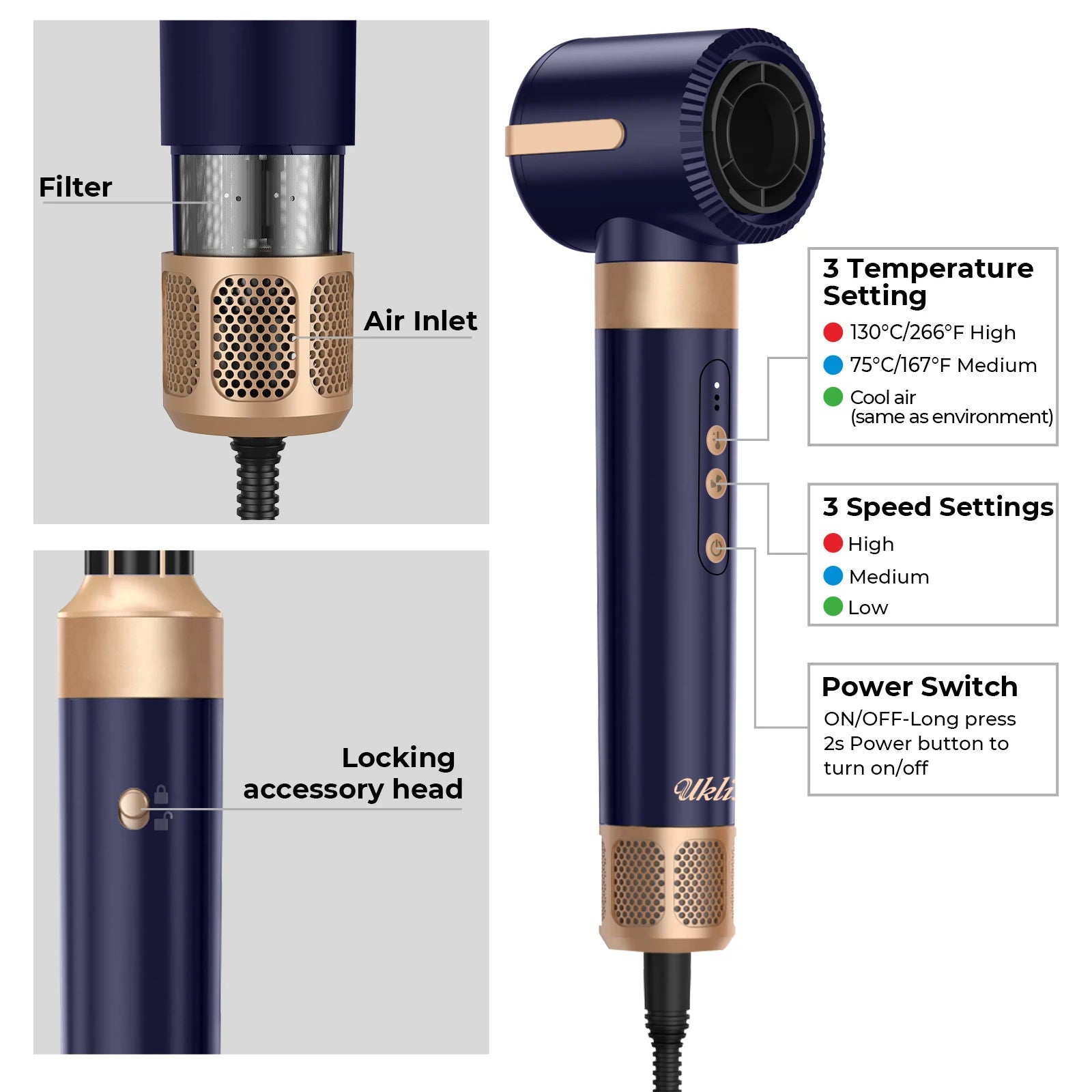 UKLISS Hair Dryer Brush 7 in 1, Air Styler Set with Curling Iron, Round Brush, Straightener for Women