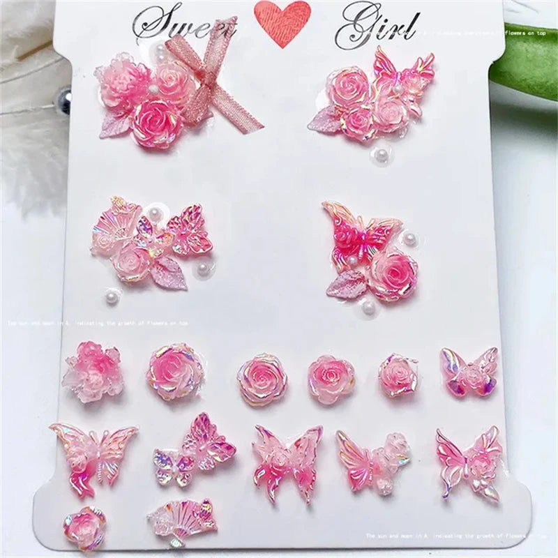 50pcs Vampire Nails Accessories Mixed Resin Ribbon Bow Camellia Tulip Heart Nail Art Charms Decorations Supplies Parts DIY Jewel