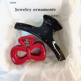 2Pcs/set Vintage Blue Polka Dot Red Bow Hair Clip Shark Claw Clamp Hairpin Barrette Korean Hair Headwear Accessory For Women